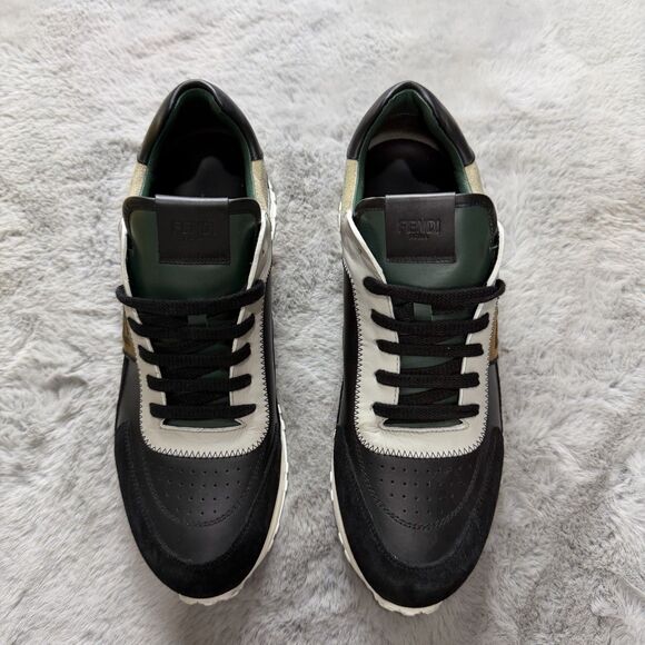 Fendi FF Logo Low Top Trainers Green Ivory Black  Men’s US Size 9.5 main image 4